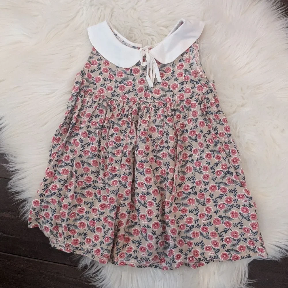 mabel + honey Willow A-Line Dress Floral Pink White Peter Pan Sleeveless 2T